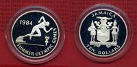 Jamaika, Jamaica 10 Dollar Silbermünze Jamaika 10 Dollars 1984 Olympische Spiele Läufer, Sprinter -