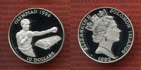 Salomonen, Solomon Islands 10 Dollars Silber Salomonen Inseln 10 Dollar 1992 Olympiade in Barcelona - Boxen - Boxing PP -