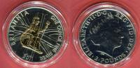England Great Britain 2 Pounds Pfund - 1 Unze Silber mit Goldapplikation Britannia - teilvergoldet -