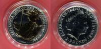 England Great Britain 2 Pounds Pfund - 1 Unze Silber mit Goldapplikation Britannia - teilvergoldet -