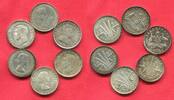 Australien, Australia Lot Silber 3 Pence verschiedene Typen Georg George V., VI. Elisabeth II. Type Collection 6 Münzen -