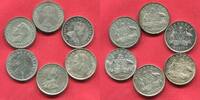 Australien, Australia Lot Silber 6 Pence verschiedene Typen Georg George V., VI. Elisabeth II. Type Collection 6 Münzen -