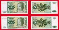 BRD, Deutsche Bundesbank 2 x 5 DM Deutsche Mark Set - Zwei fortlaufende Seriennummern (A...P-Serie) -