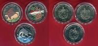 Kuba Cuba 3 x 1 Peso Cu/Ni Lot Fauna Del Caribe Farbmünzen - Delfin, Zackenbarsch, Rochen -