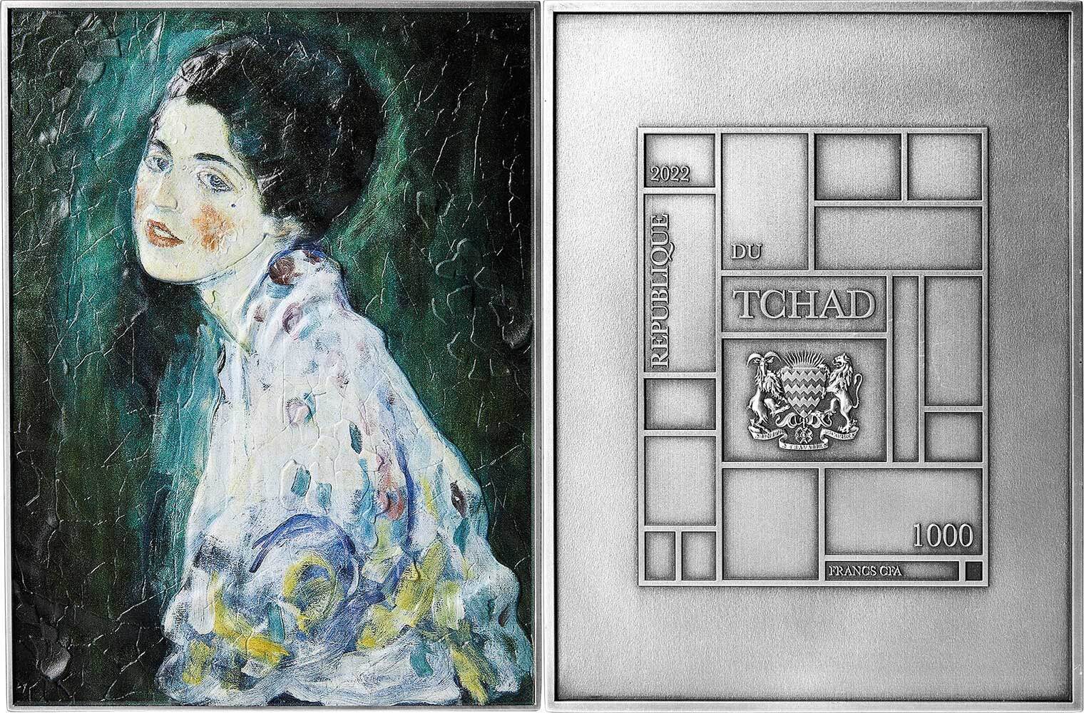 PORTRAIT OF A LADY Gustav Klimt Copper Coin 1000 Francs Chad 2022 Antique  Finish | MA-Shops
