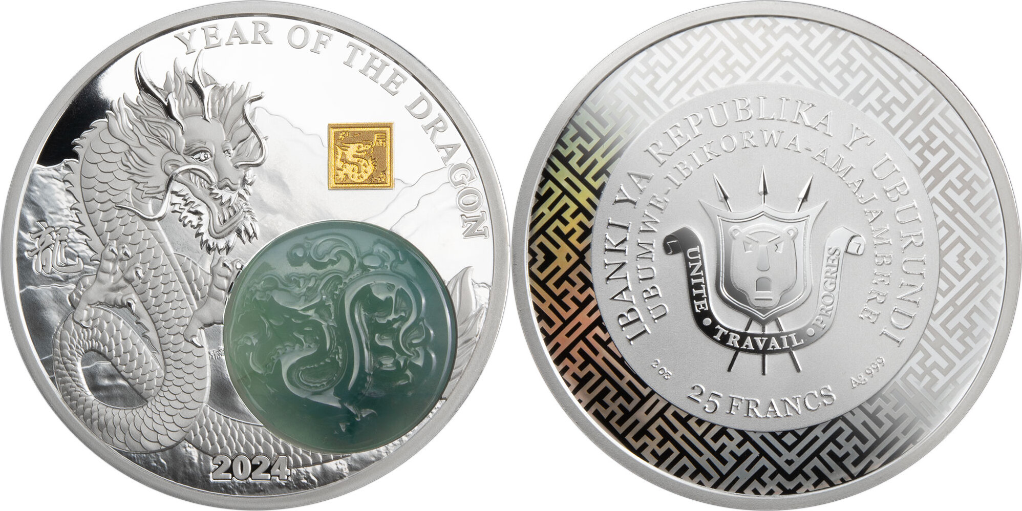 DRAGON Lunar Year Gilded 1 Oz Monnaie Argent 2$ Niue 2024