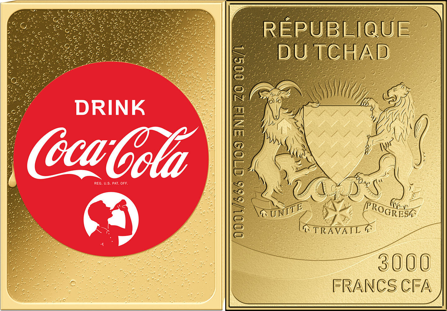 DISC COCA COLA Through the Decades 1/500 Oz Gold Coin 3000 Francs Chad |  MA-Shops