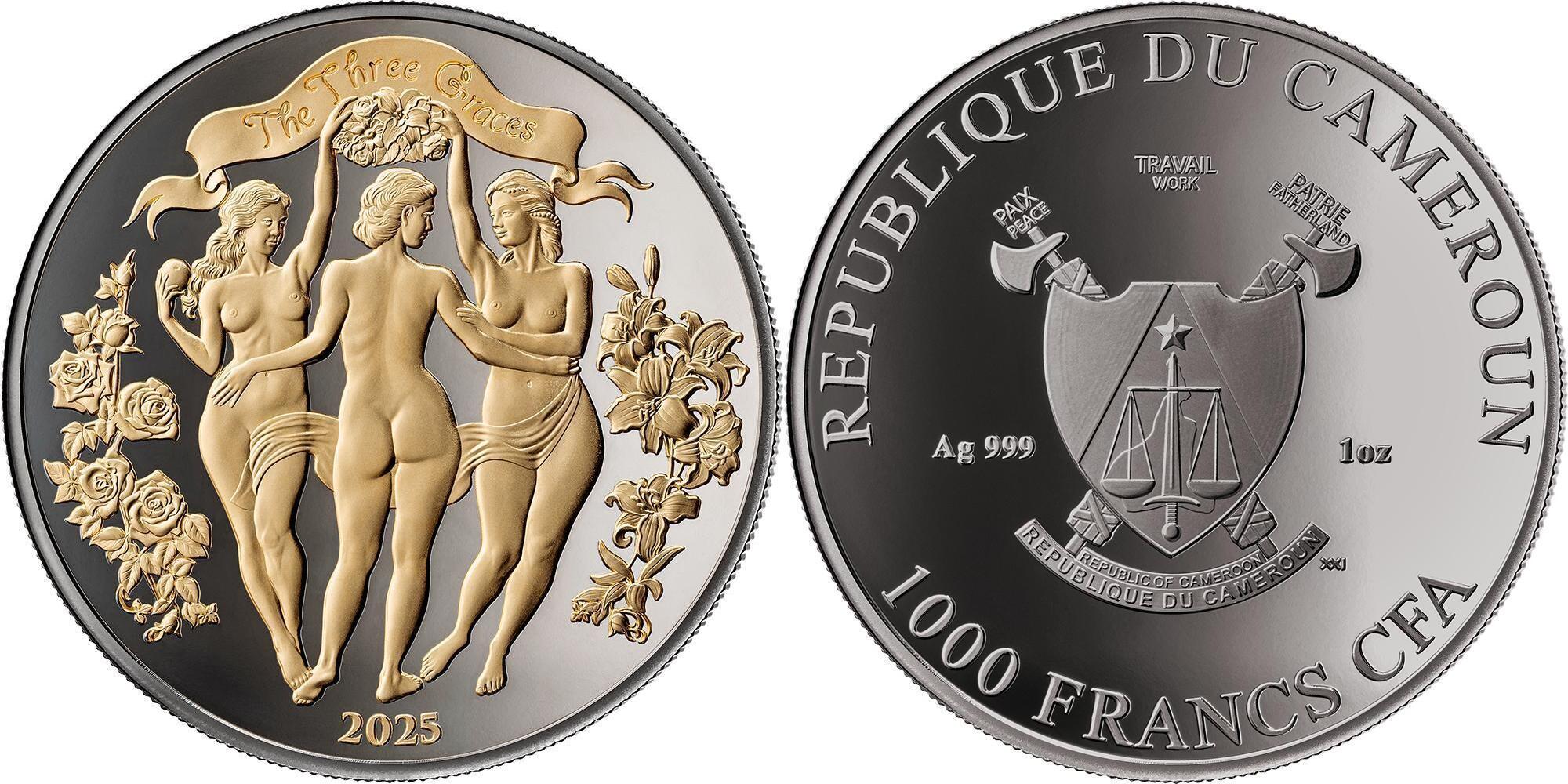 THREE GRACES Celestial Beauty Enigma 1 Oz Silver Coin 1000 Francs Cameroon  2025 BU - Brilliant Uncirculated | MA-Shops