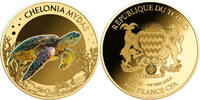 Chad 3000 Francs GREEN SEA TURTLE Sea Creatures 1/1000 Oz Gold Coin 3000 Francs Chad -