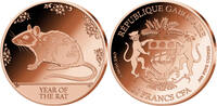 Gabon 20 Francs YEAR OF THE RAT Chinese Zodiac Signs 1 Oz Copper Coin 20 Francs Gabon -