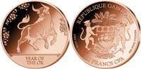 Gabon 20 Francs YEAR OF THE OX Chinese Zodiac Signs 1 Oz Copper Coin 20 Francs Gabon -