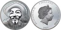 Cook Islands 5 Dollars HISTORIC GUY FAWKES MASK II Anonymous V for Vendetta 1 Oz Black Proof Silver Coin 5$ Cook Islands 2017 -