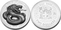 Fiji 2 Dollars SNAKE Lunar Year BU-Matte Antiqued 1 Oz Silver Coin 2$ Fiji 2025 -