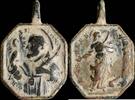 RELIGIOUS MEDALS Medal XVI-XVII centuries, Saint Ramon / S. Barbara - 33 x 22 mm. -