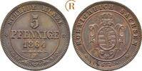 Sachsen: 5 Pfennig 1864 B Johann, 1854-1873: SUP+