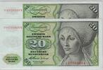 Deutschland 20 DM Deutsche Mark 1960 Ro 264c J/K Pair - Pärchen nachfolgende Nummer