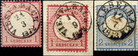 Thurn & Taxis Nachverwendungen  VIESELBACH  - Fingerhut-K1, je klar mit Daten aus 1872 bis 1874 auf drei verschiedenen Marken bzw. Briefstücken, die 