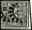 Bayern 1 Kreuzer black, plate 1, having full to wide margins cut and fre... 1990,00 EUR  + 9,50 EUR frais d'envoi