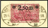 Deutsches Reich 2,50 Mark 2, on 2 Mark rose-carmine. Neat circle cancell... 69,00 EUR  + 5,50 EUR frais d'envoi
