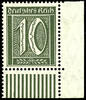 Deutsches Reich 10 Pfennig numerals, black olive, corner margin piece lo... 69,00 EUR  + 5,50 EUR frais d'envoi