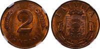 Latvia 2 Santimi Latvia, 2 Santimi, 1939 year, NGC, MS 64 RB -