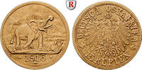 German East Africa 15 Rupien 15 Rupien 1916. Elefant vor dem Kilimandscharo. Arabeske endet unter A. Gold. Jaeger 728a., Gold, 7,05 g -