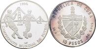 10 Pesos 1994 Kuba Fußball WM polierte Platte, offen, Kontaktmarken