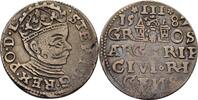 Polen Riga Dreigröscher Trojak Stephan Bathory, 1576-1586 -