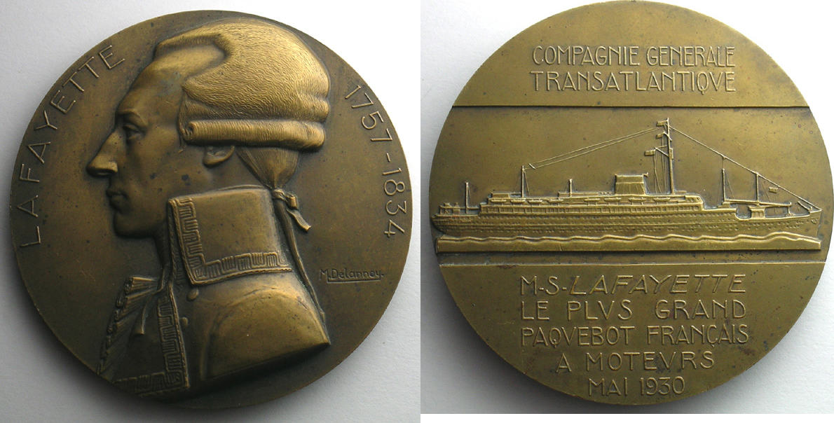 MÉDAILLE ART-DÉCO EN Bronze Commémorative Compagnie Transatlantique