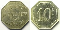 Monnaies et jetons de nécessité 10 cent REMIREMONT (88) A la croix de Lorraine, A. Demesy Elie manque 10 cent ZnNi, 8 23mm TTB+ -
