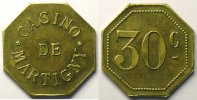 Monnaies et jetons de nécessité 30 Cent MARTIGNY-LES-BAINS (88) Casino Elie 10.4 30 Cent. Lt, 8 27mm SUP -