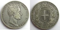 Monnaies du monde 5 Lire Italie Royaume de Sardaigne 5 Lire Charles-Albert (1831-1849) 1844 P ancre (Gênes/Genova) TB/TB+ -