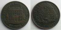 Monnaies du monde 1/2 Penny Canada Banque de Montréal Jeton à la façade de la banque en cuivre 1/2 Penny 1844 TB+/TTB -