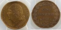 Monnaies françaises 1793-1959 5 Centimes 5 Centimes G.137 Louis XVIII 1821 A Essai PCGS-MS63BN SUP/FDC -