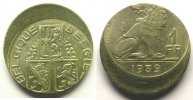 Monnaies fautées 1 Franc Belgique Frappe décentrée 1 Franc 1939 SUP -