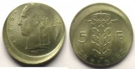 Monnaies fautées 5 Francs Belgique Frappe décentrée 5 Francs 1975 FDC -