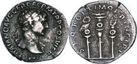 Roman Empire Trajan AR Denarius – Legionary Eagle Between Two Standards Denarius 112 – 114 AD. VF
