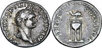 Roman Empire Domitian AR Denarius – Dolphin Atop a Tripod Denarius 82 AD. VF