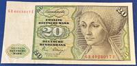 Deutschland BRD 20 Deutsche Mark 20 DM Banknote - Seriennummer GR 4023017 E -