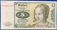 Deutschland BRD 5 Deutsche Mark 1980 5 DM Banknote III 9,00 EUR  + 7,00 EUR frais d'envoi