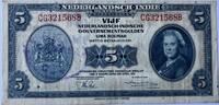 Nederlands-Indië vijf gulden with stamp for use in New-Guinea -