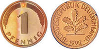 Deutschland 1 Pfennig 1992 Deutschland circuliert 0,30 EUR prix TTC + 9,90 EUR frais d'envoi
