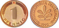 Deutschland 1 Pfennig 1992 Deutschland circuliert 0,30 EUR prix TTC + 9,90 EUR frais d'envoi