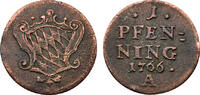 Bayern, Herzogtum 1 Pfennig 1766 Bayern, Herzogtum sehr sch&ouml;n 60,00 EUR  + 69,00 EUR frais d'envoi