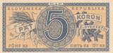 Slowakei Slovakei 5 Korun Kronen (1945) Banknote, RAD: A 001 SUP Mittelknick