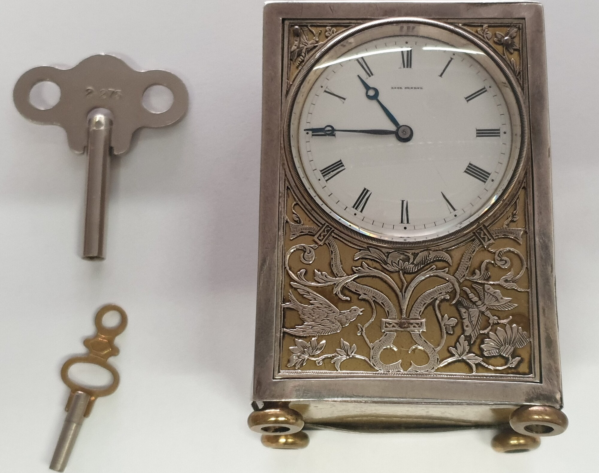 um 1800-1860 Antike Tischuhr Uhr Silber Silberuhr Reisewecker Loge Geneve
