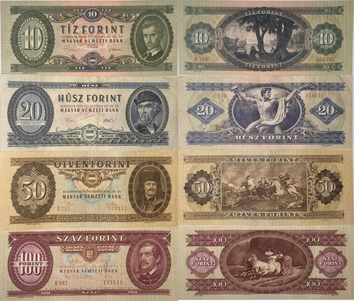 Ungarn 10,20,50,100 Forint 1969,1975,1975,1992 Banknoten 4 Stück Lot ...