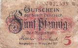 Delitzsch 5 Pfenning 1917 Notgeldschein aus Delitzsch V 2,00 EUR prix TTC + 6,00 EUR frais d'envoi
