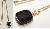Polen 583er Gold mit Rauchquarz Kamee Gemme Kette Collier Rotgold 14 K Anhänger -