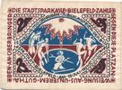 Bielefeld 25 Mark Stoffgeld der Stadtsparkasse, Seide weiß, Druck " GUNDLACH-Bielefeld " -